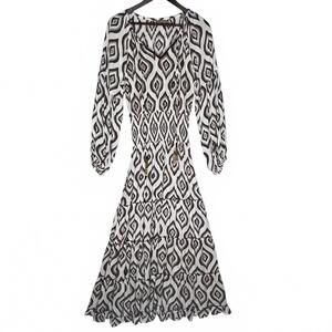 NEW SKEMO women's java tiered dress in grey white